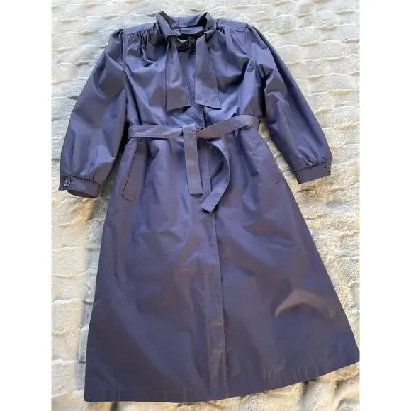 🔥Vintage 80 USA London Fog Bow Tie Neck Fleece Lined Classic Preppy Trench Coat - Picture 6 of 15